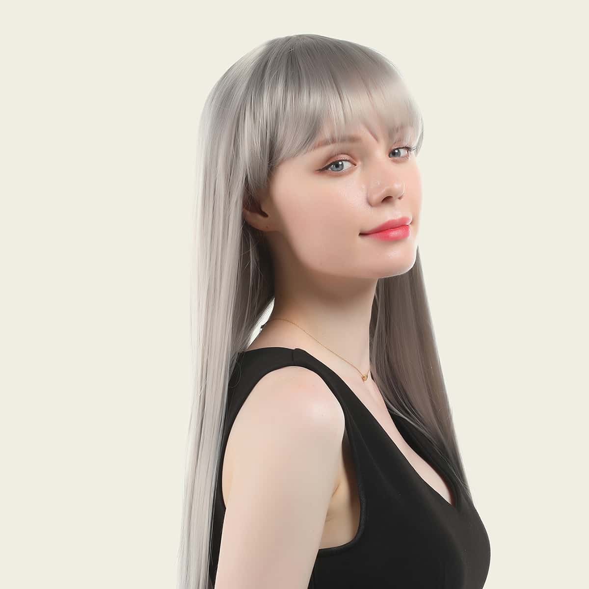 

Long Straight Wig With Bangs, Silver