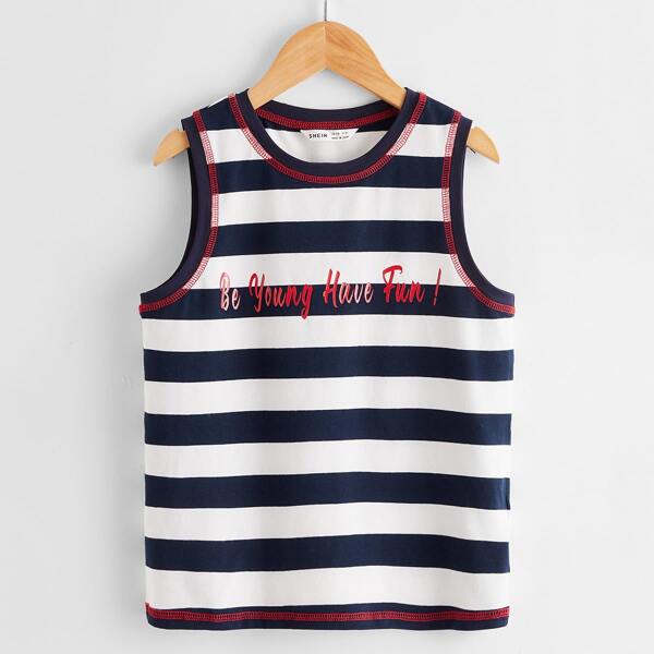 

Boys Slogan Graphic Striped Tank Top, Blue and white