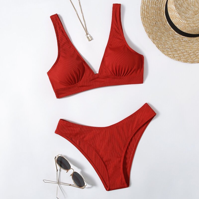 

High Cut Bikini Swimsuit, Red