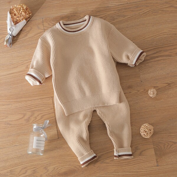 

Baby Unisex Striped Sweater & Knit Pants, Khaki