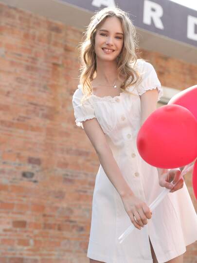 Frill Trim Button Front Dress