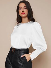 SHEIN Privé Blus Tombol Plain Anggun - Putih - View 1
