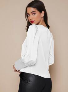 SHEIN Privé Blus Tombol Plain Anggun - Putih - View 2
