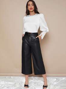 SHEIN Privé Blus Tombol Plain Anggun - Putih - View 4