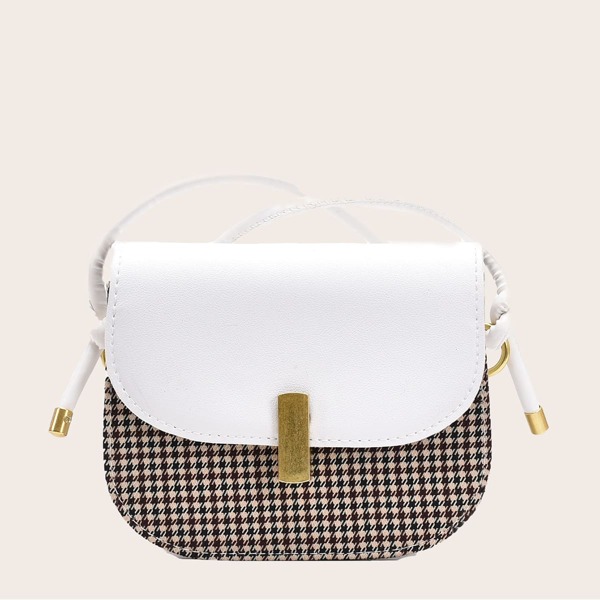 

Houndstooth Pattern Crossbody Bag, White