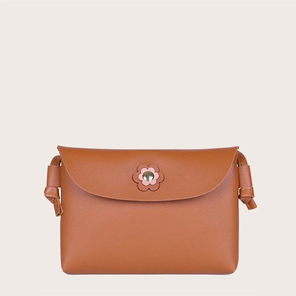 

Girls Flower Decor Crossbody Bag, Brown
