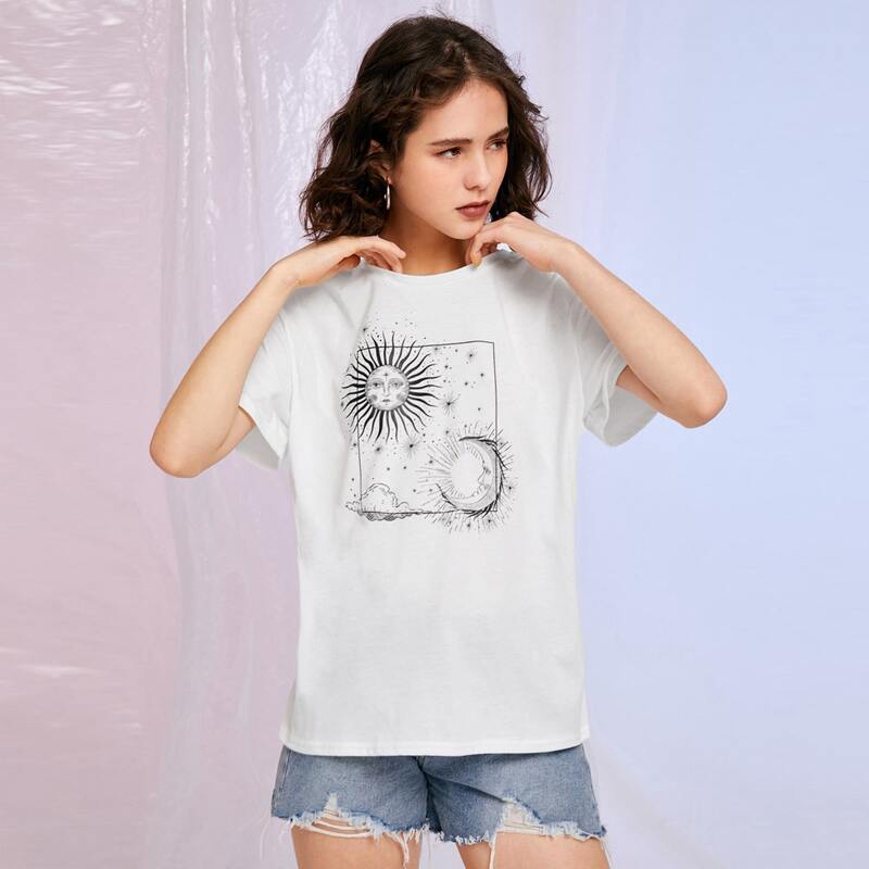 

Sun & Moon Graphic Tee, White