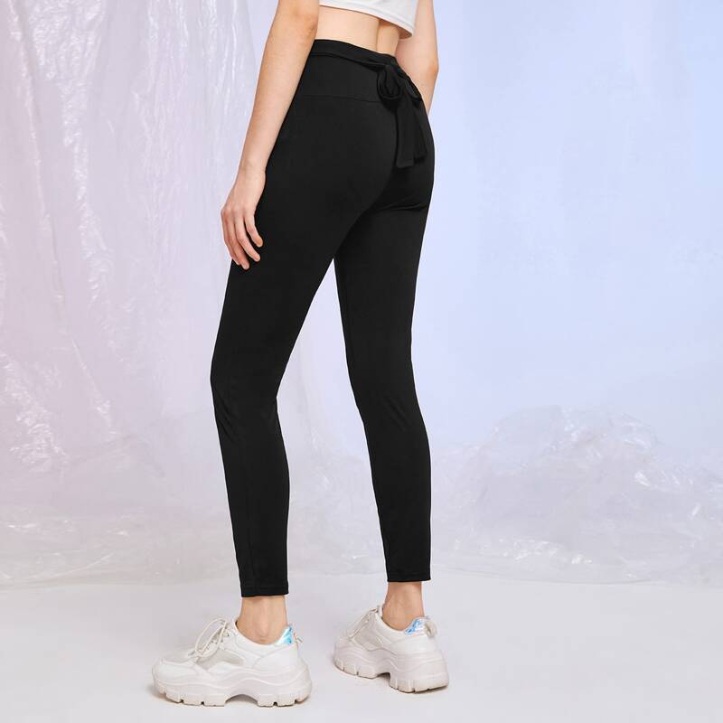 

Tie Back Solid Leggings, Black