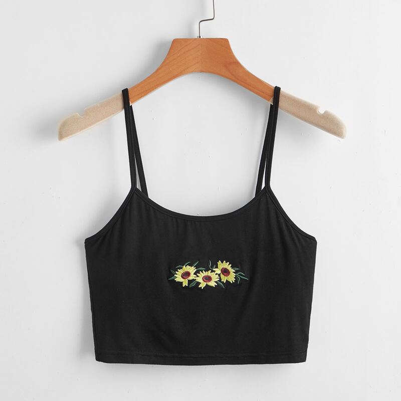 

Sunflower Embroidery Crop Cami, Black