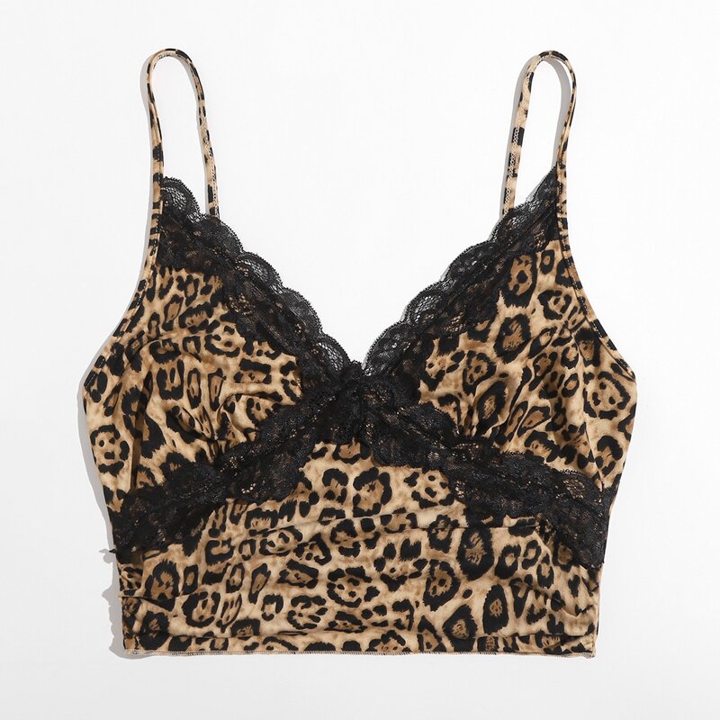 

Lace Insert Leopard Crop Cami, Multicolor