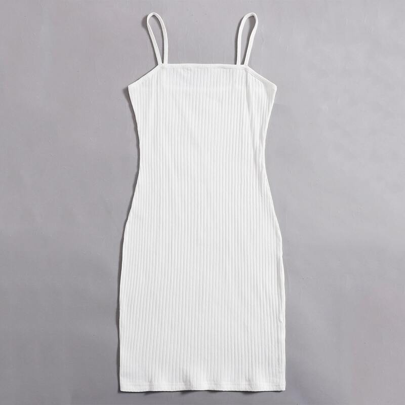 

Solid Ribbed Cami Dress, White