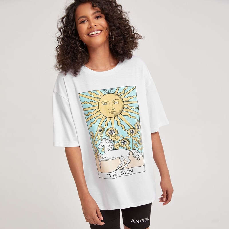 

Flower & Sun Graphic Oversized Tee, White