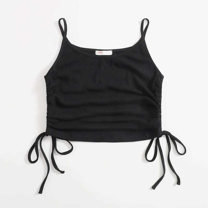 Drawstring Side Crop Cami Top, Black
