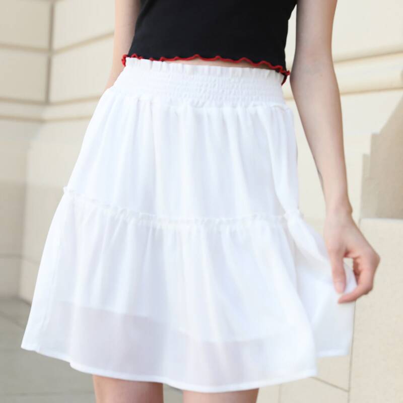 

Shirred Waist Flare Skirt, White