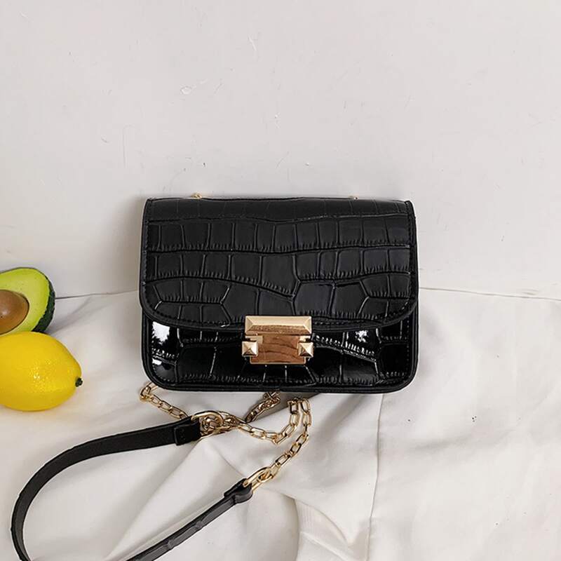 

Croc Effect Chain Bag, Black