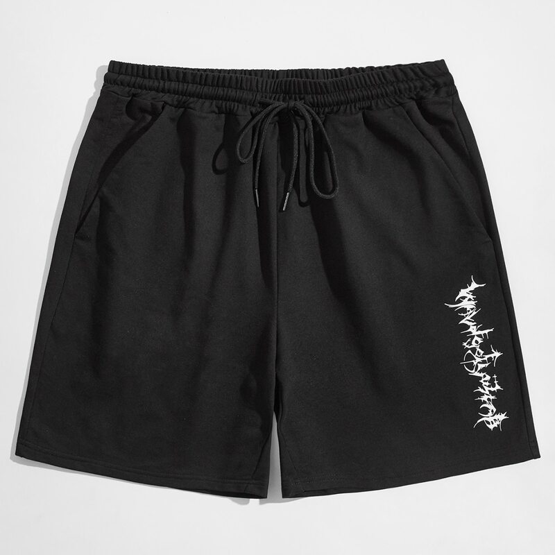 

Guys Graphic Print Drawstring Sweat Shorts, Black