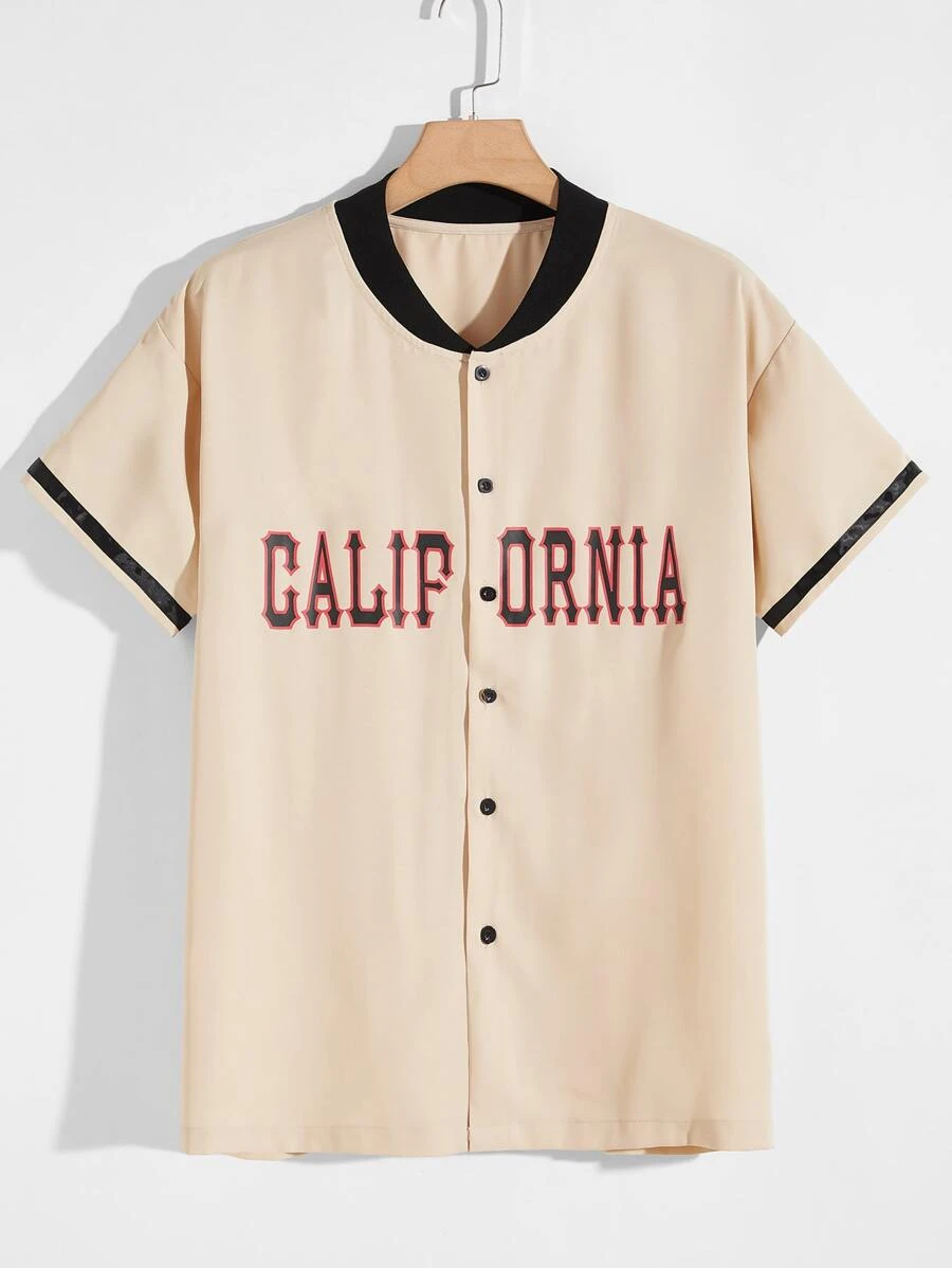 Manfinity Áo sơ mi Nam Nút phía trước Lá thư Sẵn sàng - Màu be - Xem 1