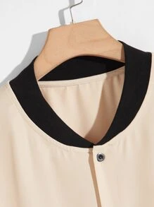 Manfinity Áo sơ mi Nam Nút phía trước Lá thư Sẵn sàng - Màu be - Xem 3