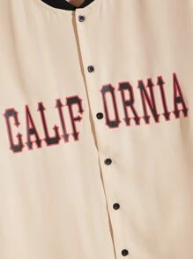 Manfinity Áo sơ mi Nam Nút phía trước Lá thư Sẵn sàng - Màu be - Xem 4