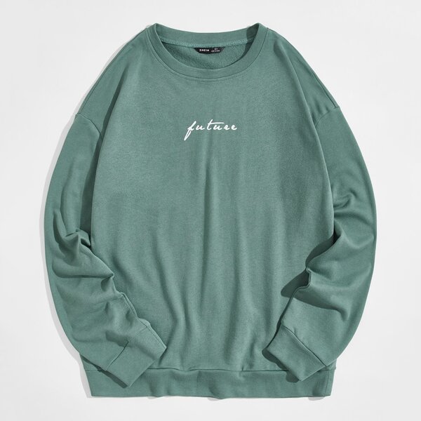 

Men Drop Shoulder Letter Graphic Pullover, Mint green