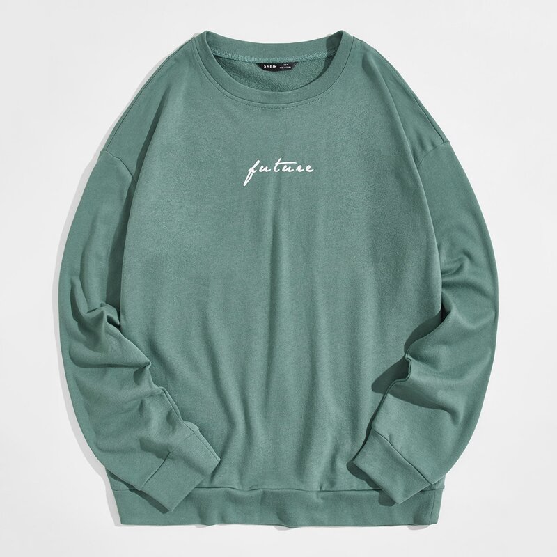 

Guys Drop Shoulder Letter Graphic Pullover, Mint green