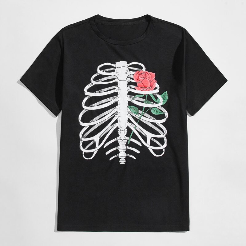

Guys Rose & Skull Print Tee, Black