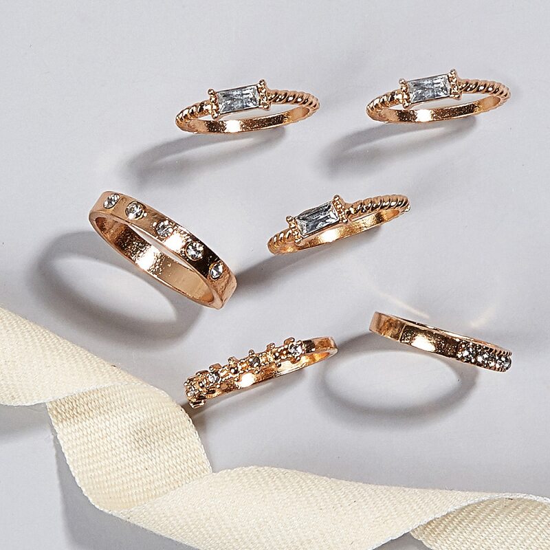 

6pcs Rhinestone Ring, Gold