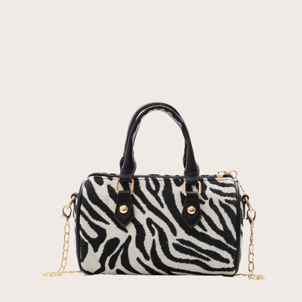 

Girls Zebra Striped Satchel Bag, Black and white