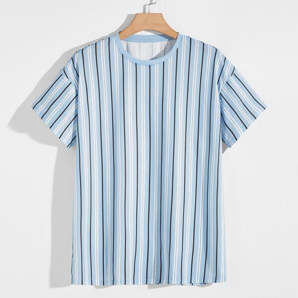 

Men Striped Print Tee, Baby blue