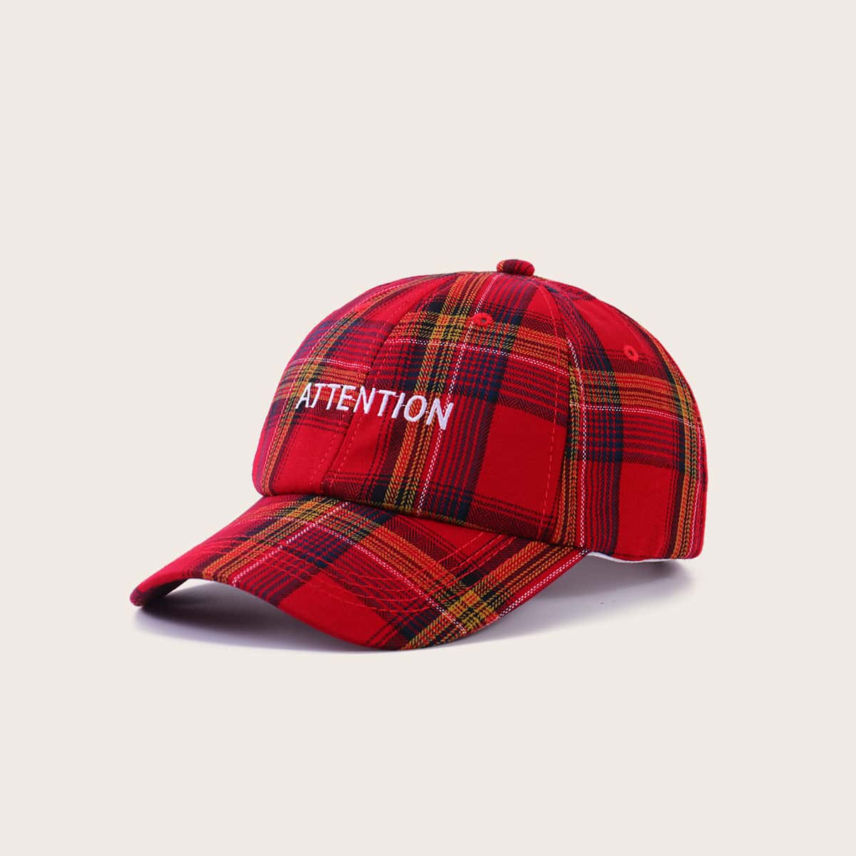 

Letter Embroidery Plaid Baseball Cap, Red