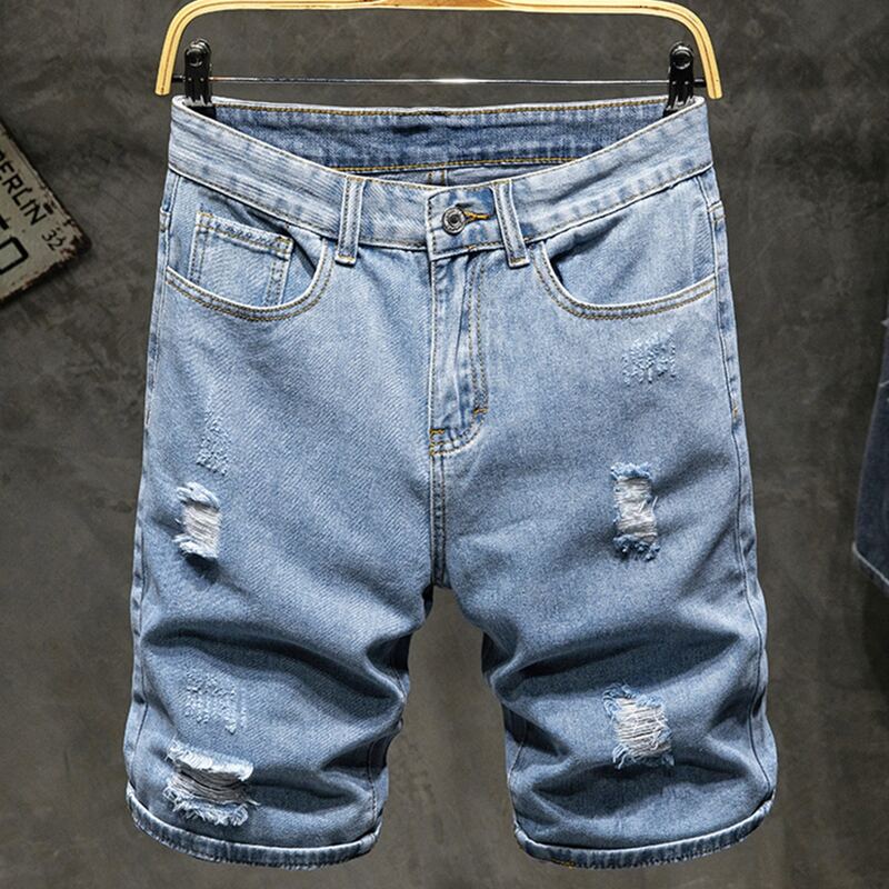 

Guys Ripped Denim Shorts, Light wash