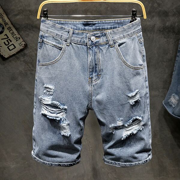 

Men Ripped Denim Shorts, Light wash