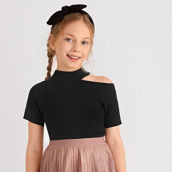 

Girls Cutout Shoulder Knit Top, Black