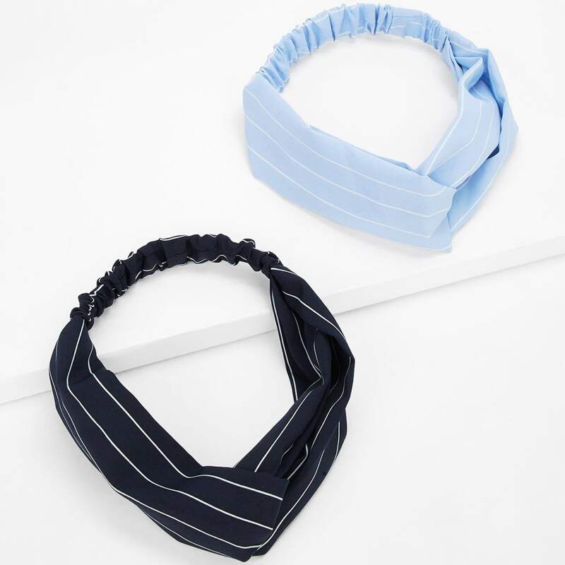 

2pcs Striped Twist Headband, Multicolor