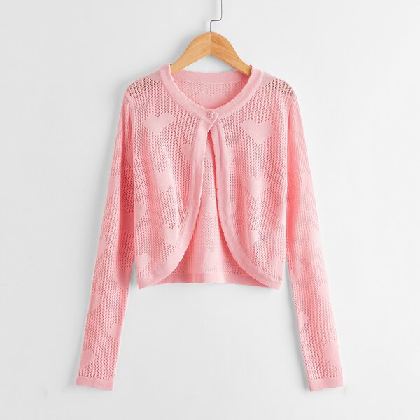 

Girls Single Button Front Heart Cardigan, Pastel baby pink