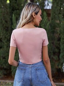SHEIN Twist Front Crop Top - Dusty Pink - View 2