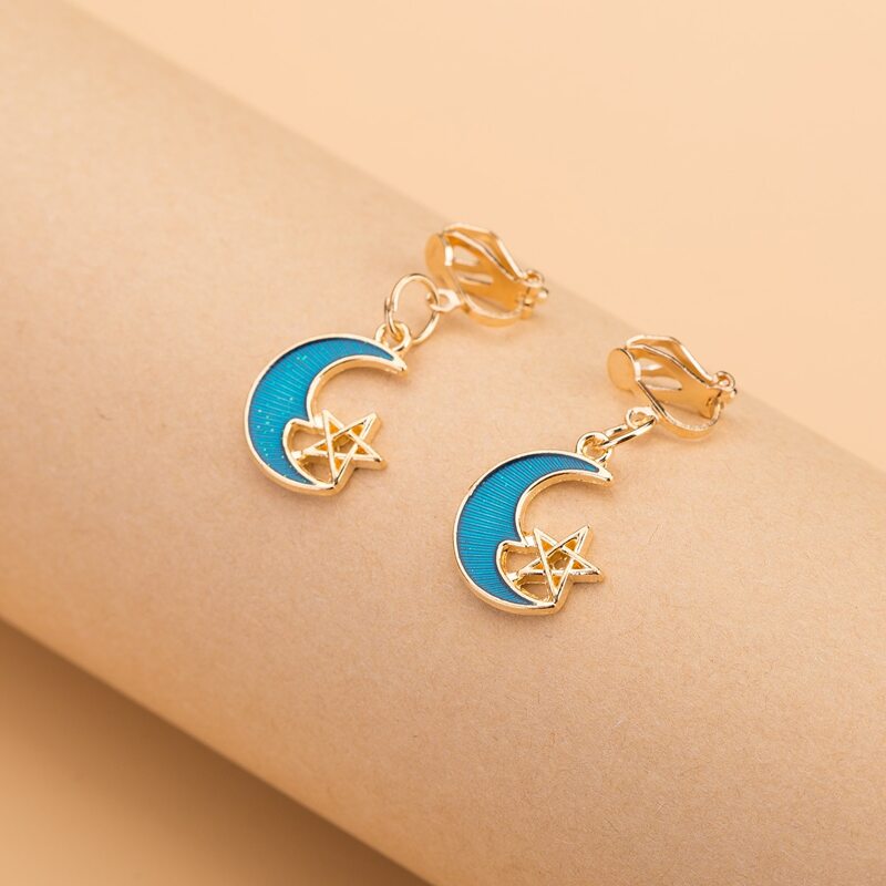 

Moon & Star Drop Earrings, Blue