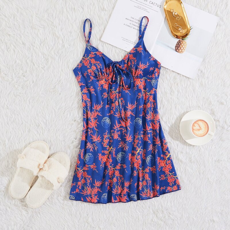 

Floral Print Tie Front Cami Night Dress, Multicolor