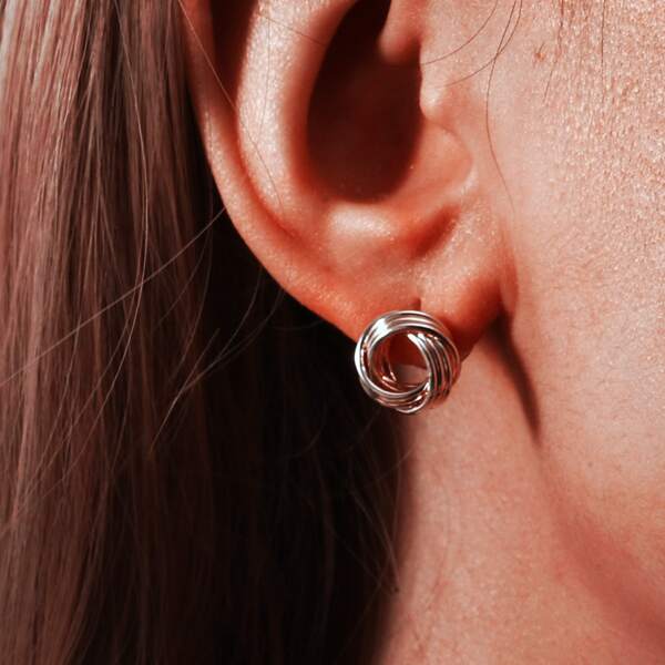 

Round Design Stud Earrings, Silver