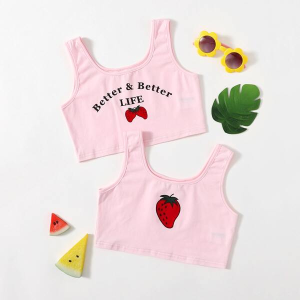 

Girls 2pack Strawberry Print Tank Top, Baby pink