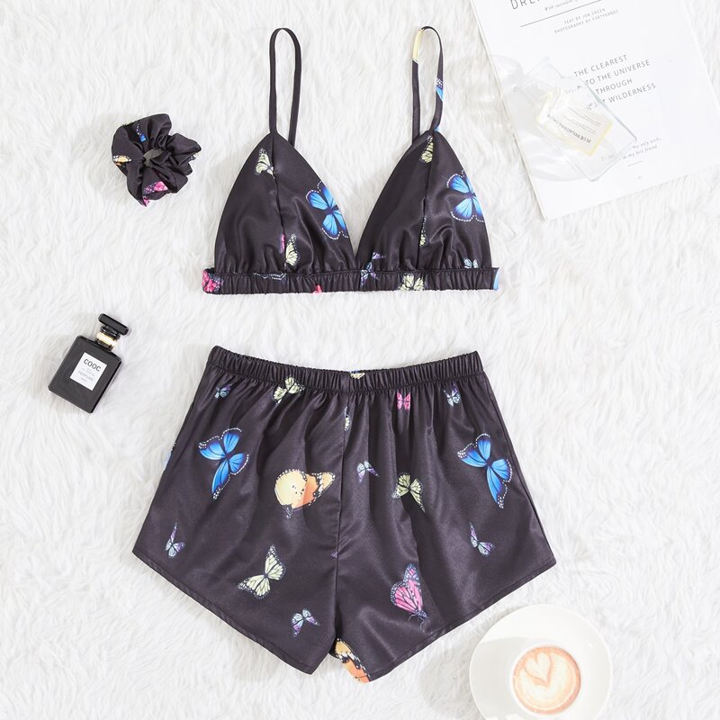 

3 Pack Butterfly Print Night Set, Black