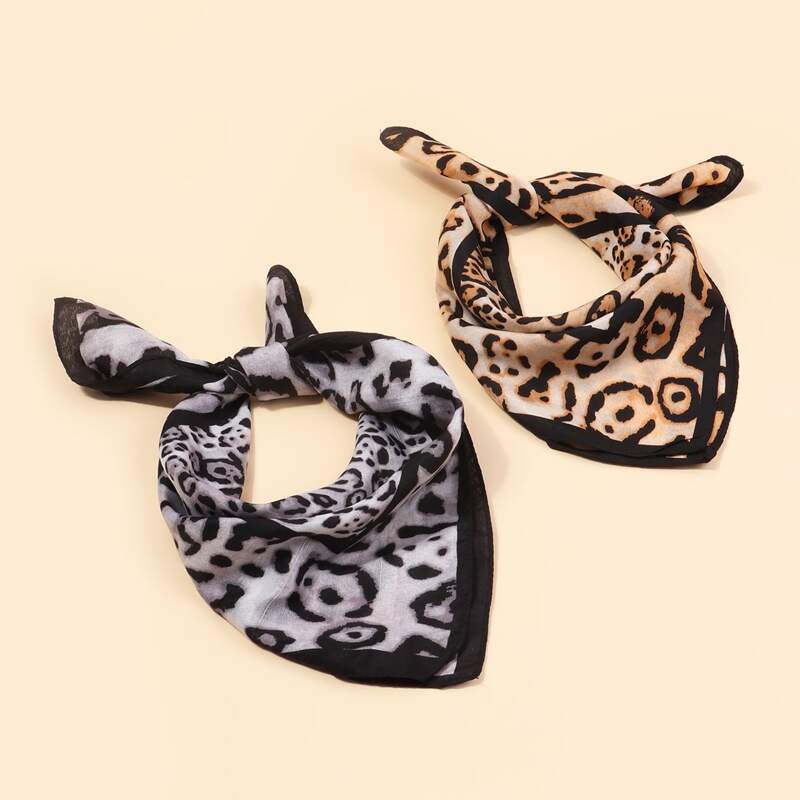 

2pcs Leopard Pattern Bandana, Multicolor