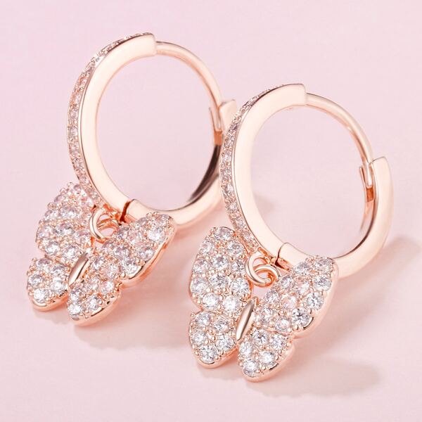 

Rhinestone Butterfly Drop Earrings, Rose gold