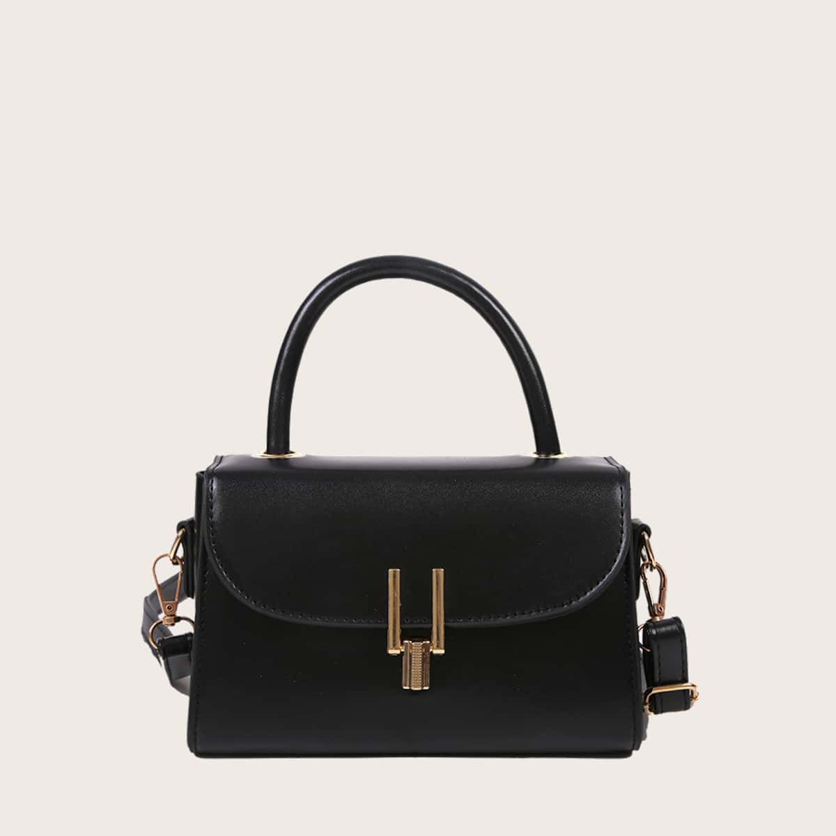 

Solid Flap Satchel Bag, Black