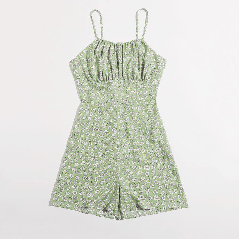 

Ditsy Flower Ruched Bust Romper, Mint green