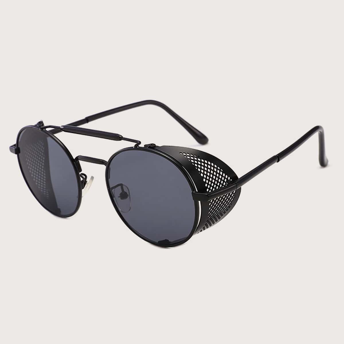 

Guys Top Bar Round Frame Sunglasses, Black