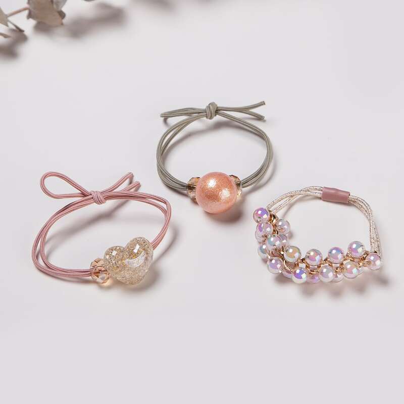 

3pcs Beaded Hair Tie, Multicolor