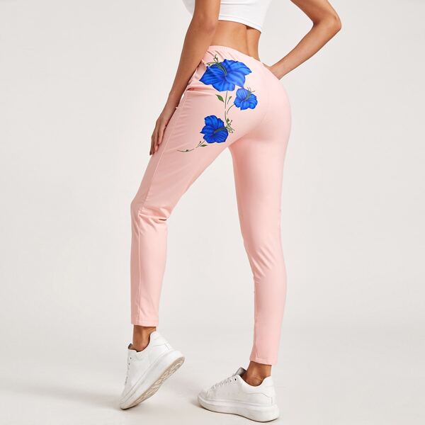 

Floral Print Leggings, Baby pink