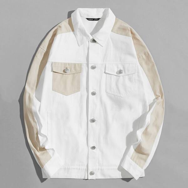 

Men Collared Flap Pocket Front Two Tone Jacket, Multicolor