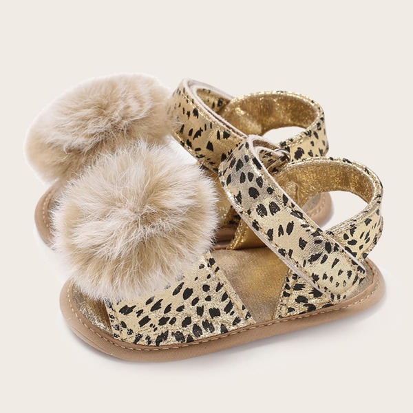 

Baby Girl Pom Pom Decor Sandals, Gold